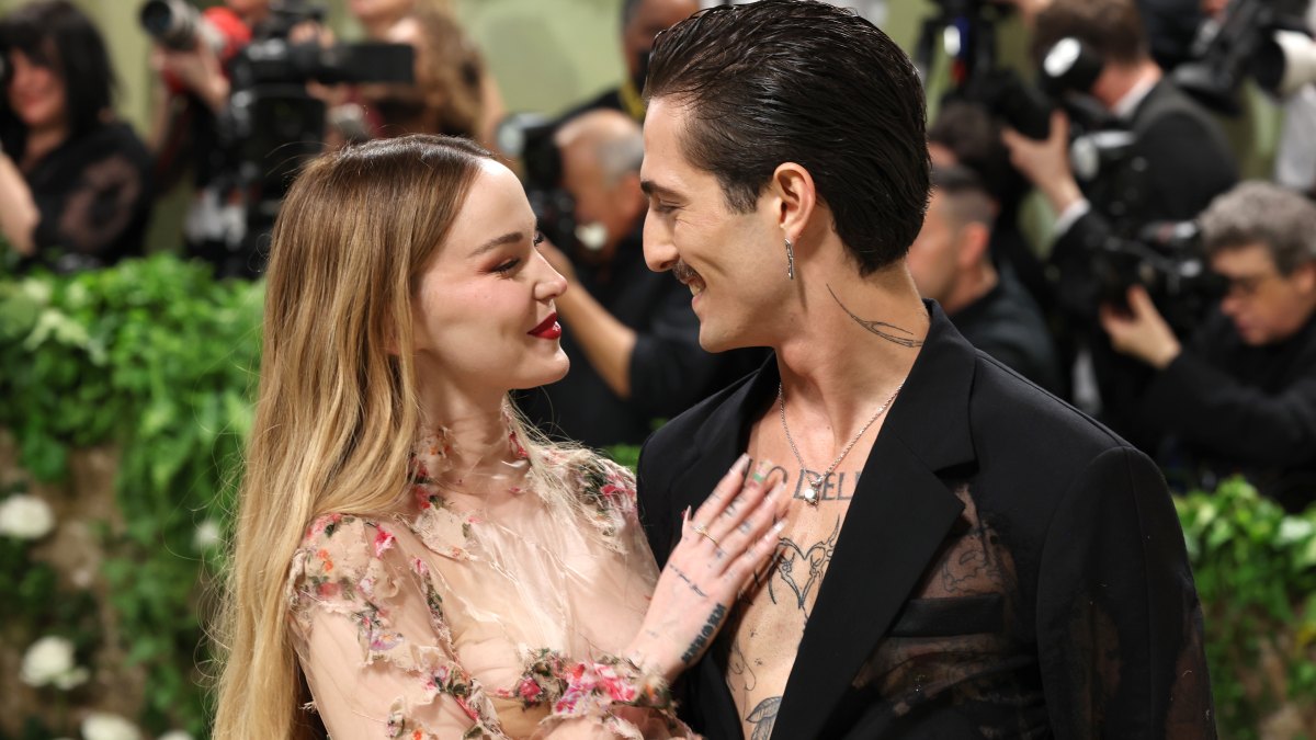 NEW YORK, NEW YORK - MAY 06: (L-R) Dove Cameron and Damiano David attend The 2024 Met Gala Celebrating "Sleeping Beauties: Reawakening Fashion" at The Metropolitan Museum of Art on May 06, 2024 in New York City. (Photo by Marleen Moise/Getty Images)