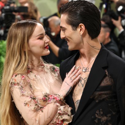 NEW YORK, NEW YORK - MAY 06: (L-R) Dove Cameron and Damiano David attend The 2024 Met Gala Celebrating "Sleeping Beauties: Reawakening Fashion" at The Metropolitan Museum of Art on May 06, 2024 in New York City. (Photo by Marleen Moise/Getty Images)