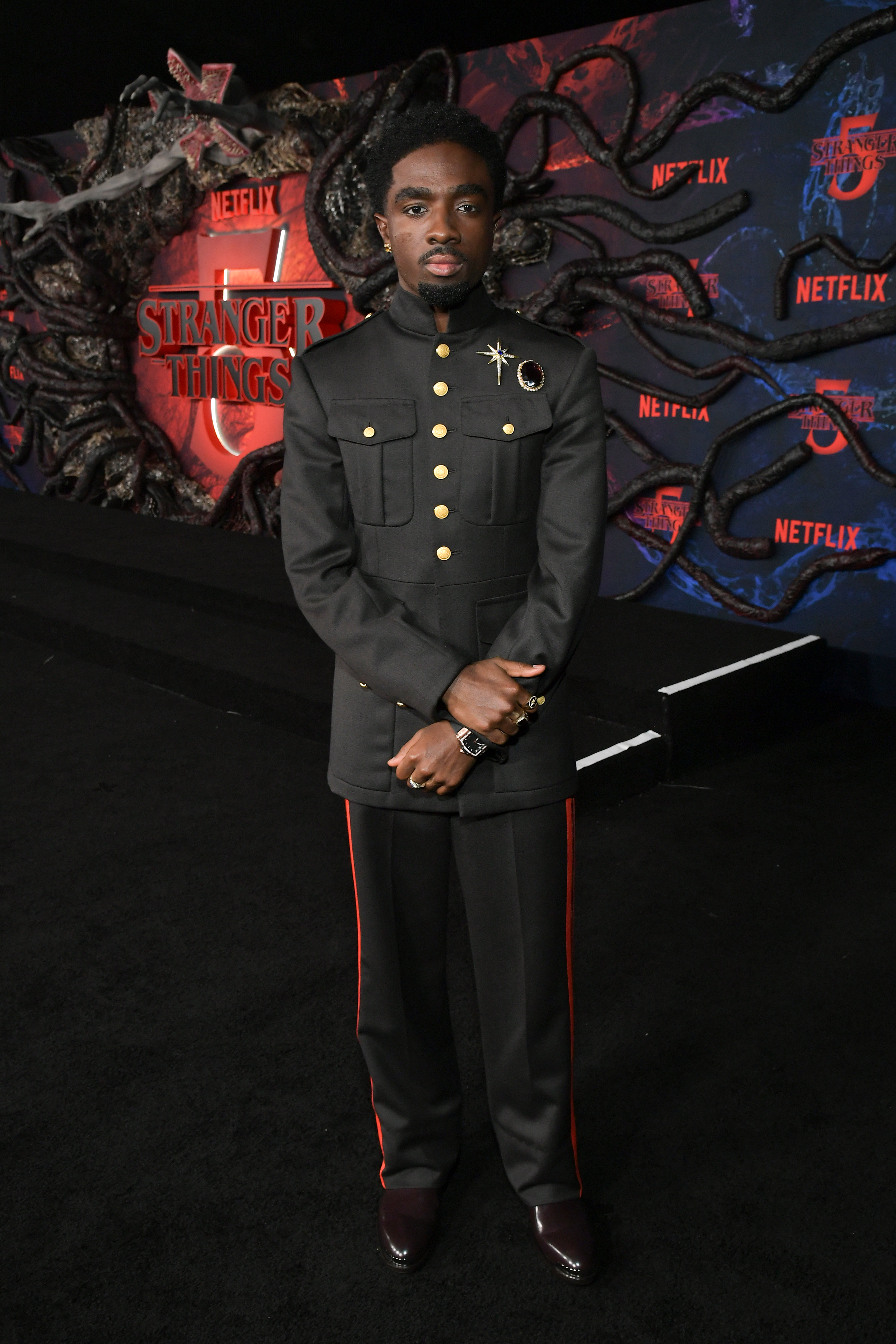 2245441667 HOLLYWOOD, CALIFORNIA - NOVEMBER 06: Caleb McLaughlin attends Netflix's "Stranger Things" Season 5 World Premiere at TCL Chinese 6 Theatres on November 06, 2025 in Hollywood, California. (Photo by Charley Gallay/Getty Images for Netflix)
