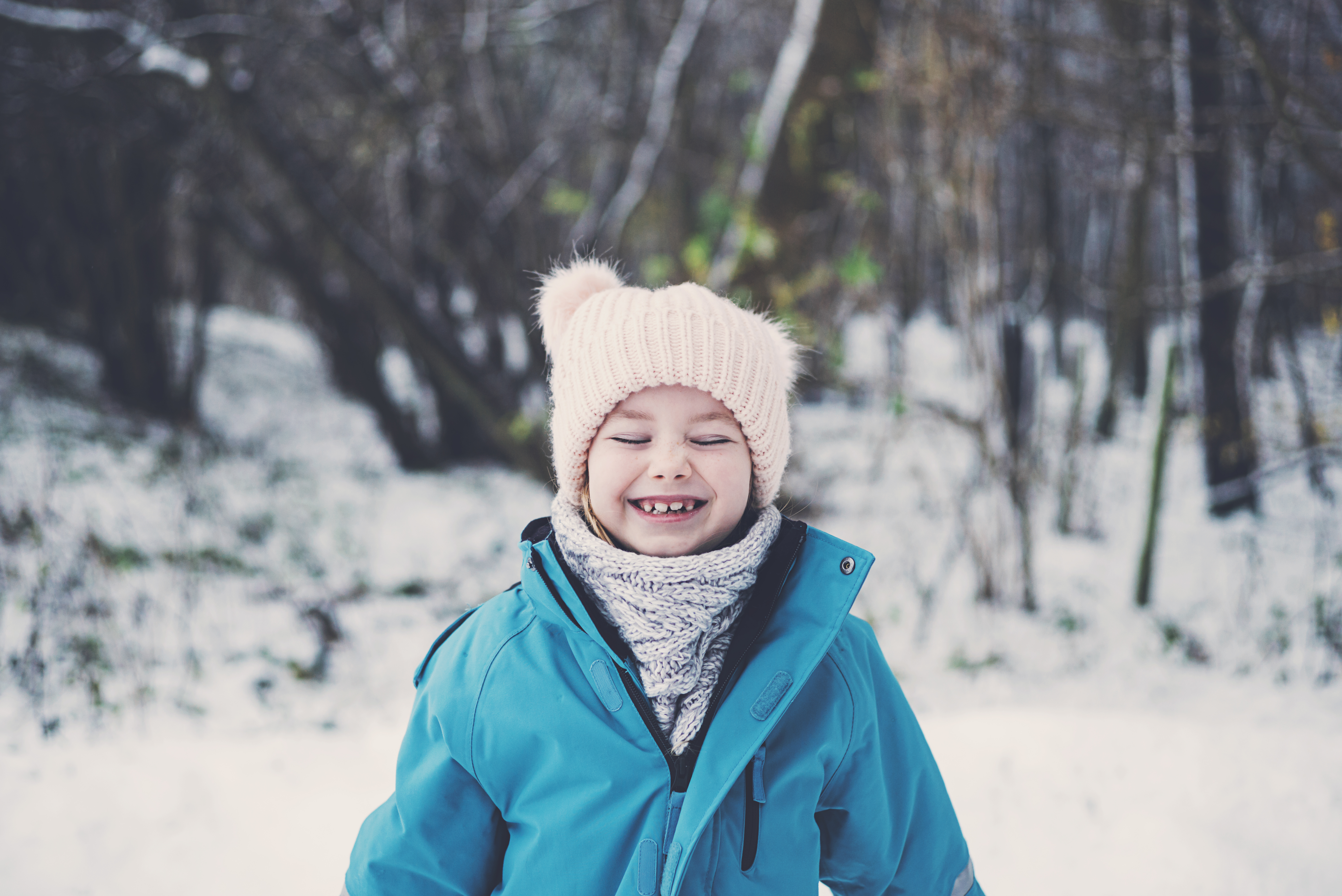 891321816. Excited young girl in snow