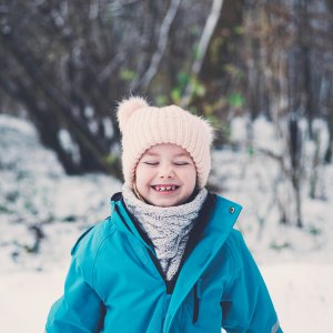891321816. Excited young girl in snow