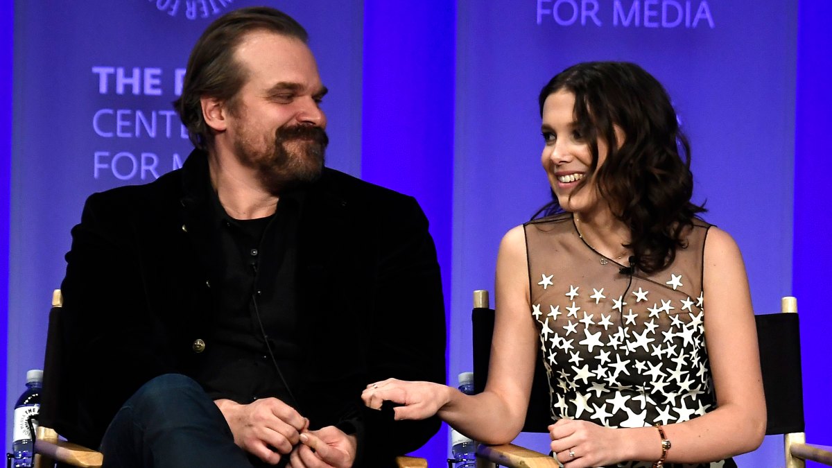 937965042 HOLLYWOOD, CA - MARCH 25:David Harbour and Millie Bobby Brown speak onstage at The Paley Center For Media's 35th Annual PaleyFest Los Angeles - "Stranger Things" at Dolby Theatre on March 25, 2018 in Hollywood, California. (Photo by Frazer Harrison/Getty Images)
