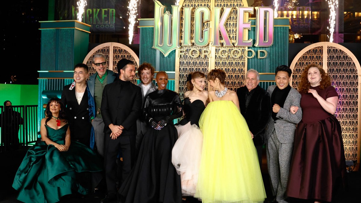 2246688045 British actress Cynthia Erivo (6th-L), US singer-songwriter Ariana Grande (5th-R) and other cast members attend the premiere of "Wicked: For Good" at Lincoln Center for the Performing Arts in New York on November 17, 2025. (Photo by kena betancur / AFP) (Photo by KENA BETANCUR/AFP via Getty Images)