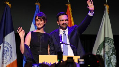 New York City Mayoral candidate Zohran Mamdani (R) celebrates alongside his wife Rama Duwaji (L) during an election night event at the Brooklyn Paramount Theater in Brooklyn, New York on November 4, 2025. New Yorkers elected leftist Zohran Mamdani as their next mayor November 4, 2025 broadcasters projected, on a day of key local ballots across the country offering the first electoral judgement of Donald Trump's tumultuous second White House term. (Photo by ANGELA WEISS / AFP) (Photo by ANGELA WEISS/AFP via Getty Images)