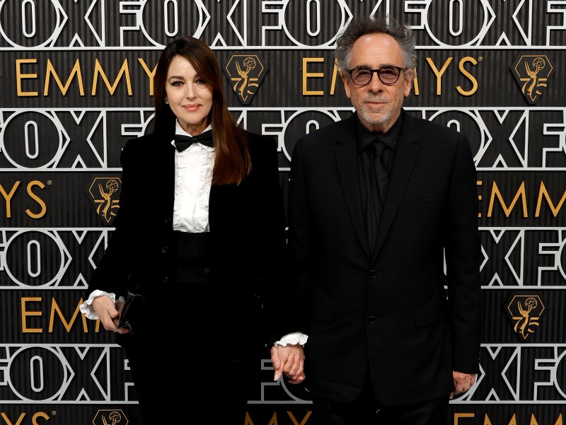 LOS ANGELES, CALIFORNIA - JANUARY 15: (L-R) Monica Bellucci and Tim Burton attend the 75th Primetime Emmy Awards at Peacock Theater on January 15, 2024 in Los Angeles, California. (Photo by Frazer Harrison/Getty Images)