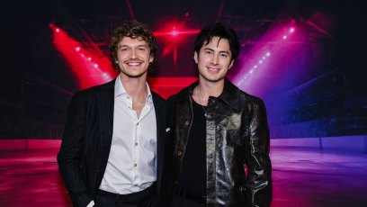 2248297214 TORONTO, ONTARIO - NOVEMBER 24: Connor Storrie and Hudson Williams attend the premiere of "Heated Rivalry" at TIFF Lightbox on November 24, 2025 in Toronto, Ontario. (Photo by Harold Feng/Getty Images)