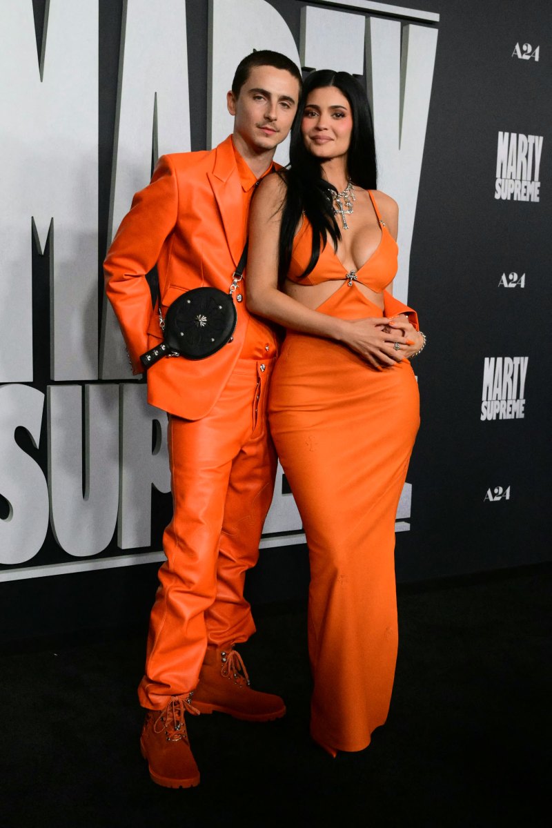 2250187413. TOPSHOT - US-French actor Timothee Chalamet (L) and US media personality Kylie Jenner attend the premiere of "Marty Supreme" in Los Angeles, California, on December 8, 2025. (Photo by Frederic J. Brown / AFP via Getty Images)