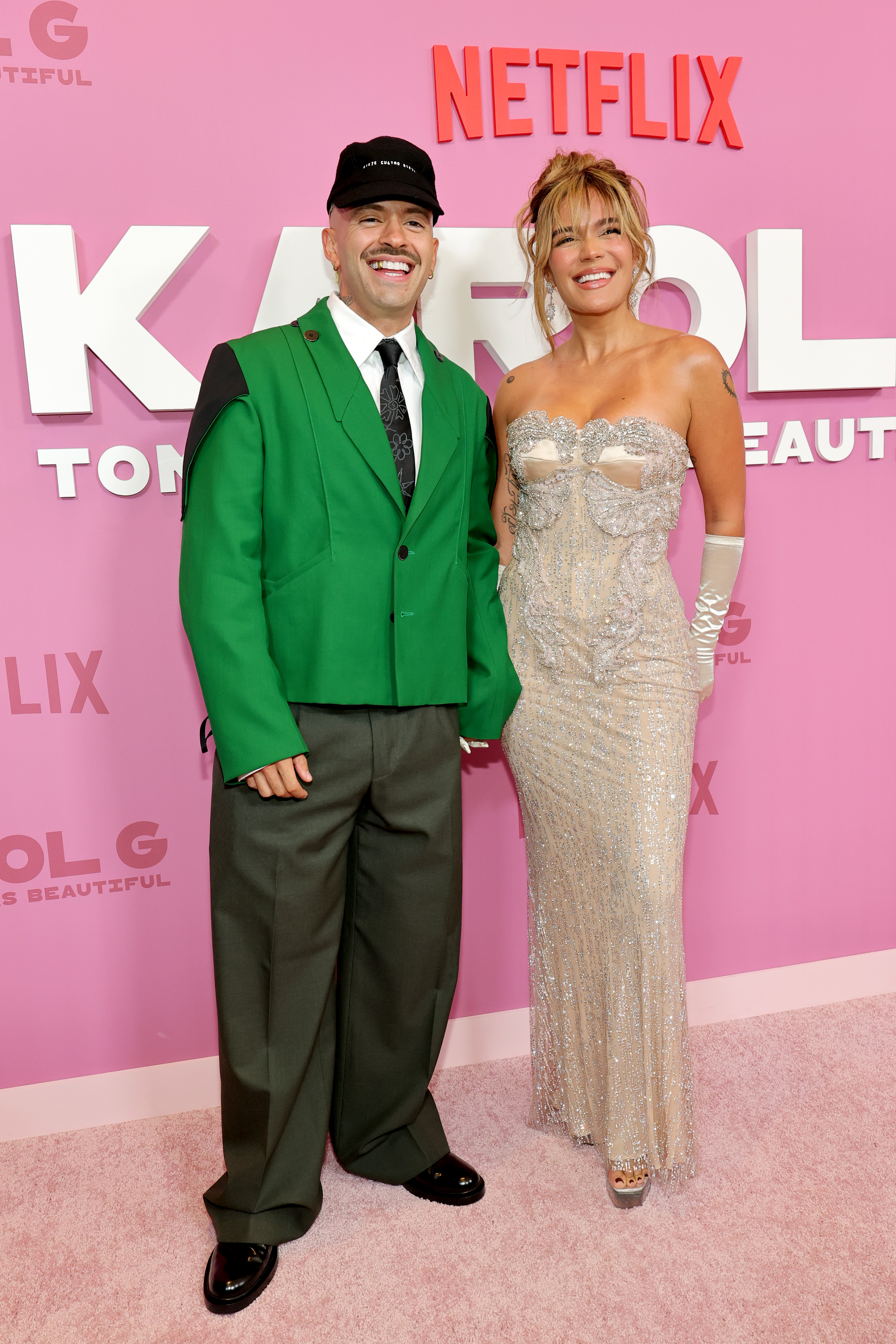 2213797406 NEW YORK, NEW YORK - MAY 06: (L-R) Feid and Karol G attend the New York screening of Netflix's "Karol G: Tomorrow Was Beautiful" at Whitby Hotel on May 06, 2025 in New York City. (Photo by Dia Dipasupil/Getty Images)
