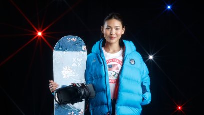 2216350136 SUN VALLEY, CALIFORNIA - MAY 21: (EDITORS NOTE: A special effects camera filter was used for this image.) Snowboarder Chloe Kim of the United States poses for a photo during a Team USA Photo Shoot at Sunset Glenoaks Studios on May 21, 2025 in Sun Valley, California. (Photo by Harry How/Getty Images)