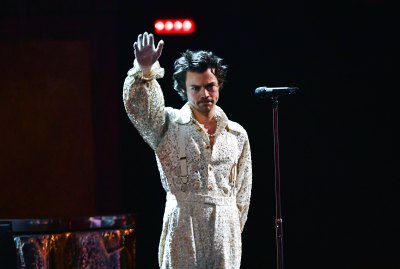 1207123773. LONDON, ENGLAND - FEBRUARY 18: (EDITORIAL USE ONLY) Harry Styles performs during The BRIT Awards 2020 at The O2 Arena on February 18, 2020 in London, England. (Photo by Gareth Cattermole/Getty Images)