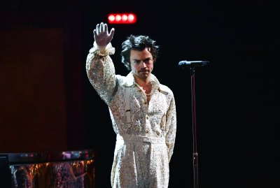 1207123773. LONDON, ENGLAND - FEBRUARY 18: (EDITORIAL USE ONLY) Harry Styles performs during The BRIT Awards 2020 at The O2 Arena on February 18, 2020 in London, England. (Photo by Gareth Cattermole/Getty Images)