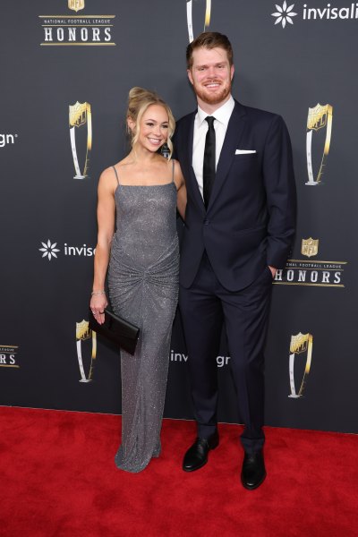 NEW ORLEANS, LOUISIANA - FEBRUARY 06: (L-R) Katie Hoofnagle and Sam Darnold attend the 14th Annual NFL Honors at Saenger Theatre on February 06, 2025 in New Orleans, Louisiana. (Photo by Michael Loccisano/Getty Images)