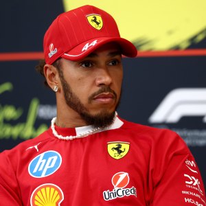 SPA, BELGIUM - JULY 24: Lewis Hamilton of Great Britain and Scuderia Ferrari looks on in the Drivers Press Conference during previews ahead of the F1 Grand Prix of Belgium at Circuit de Spa-Francorchamps on July 24, 2025 in Spa, Belgium. (Photo by Clive Rose/Getty Images)