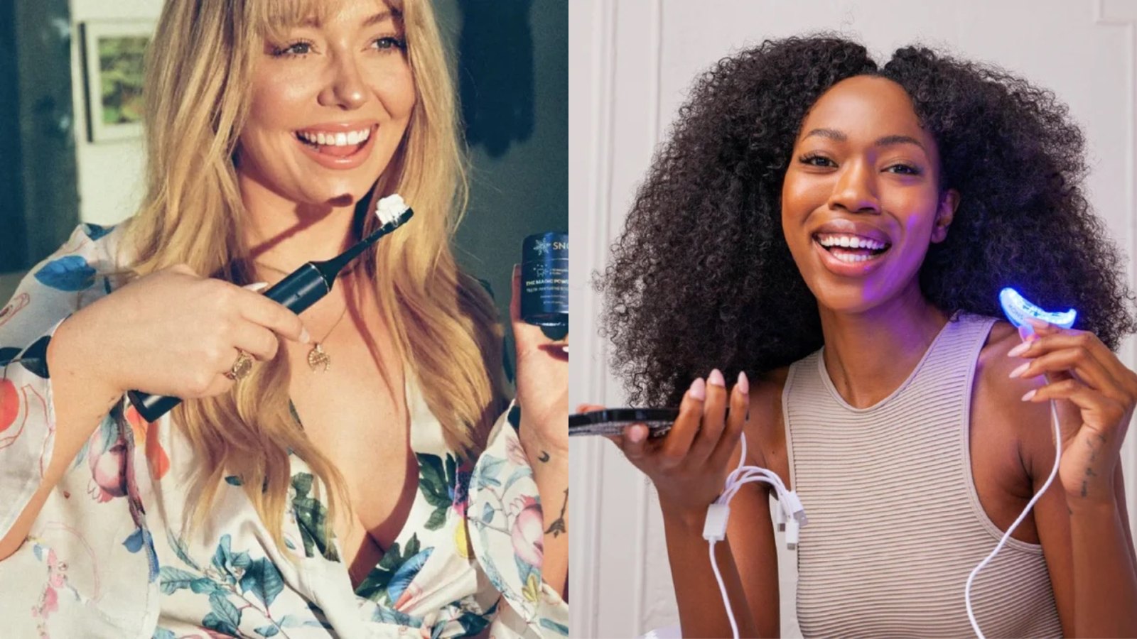 Person using teeth whitening powder with a toothbrush at home