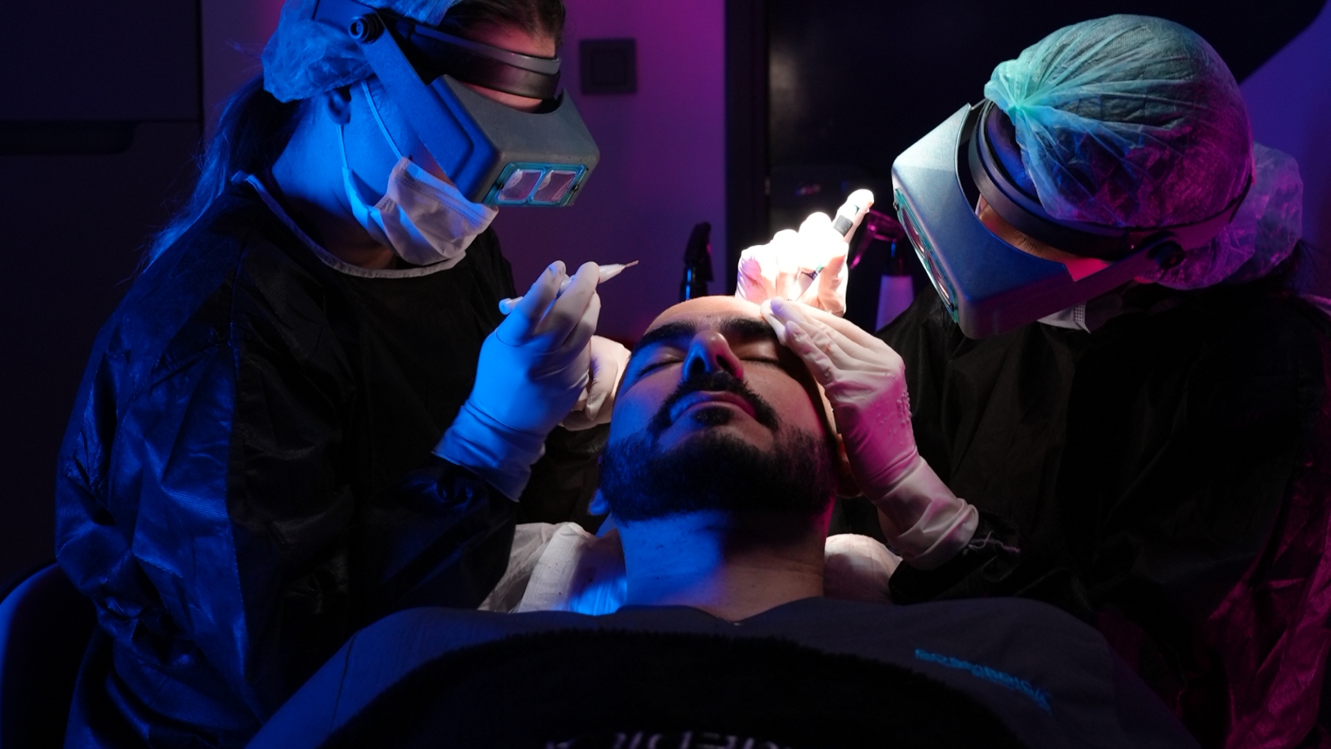 patient undergoing hair transplant procedure in Turkey clinic
