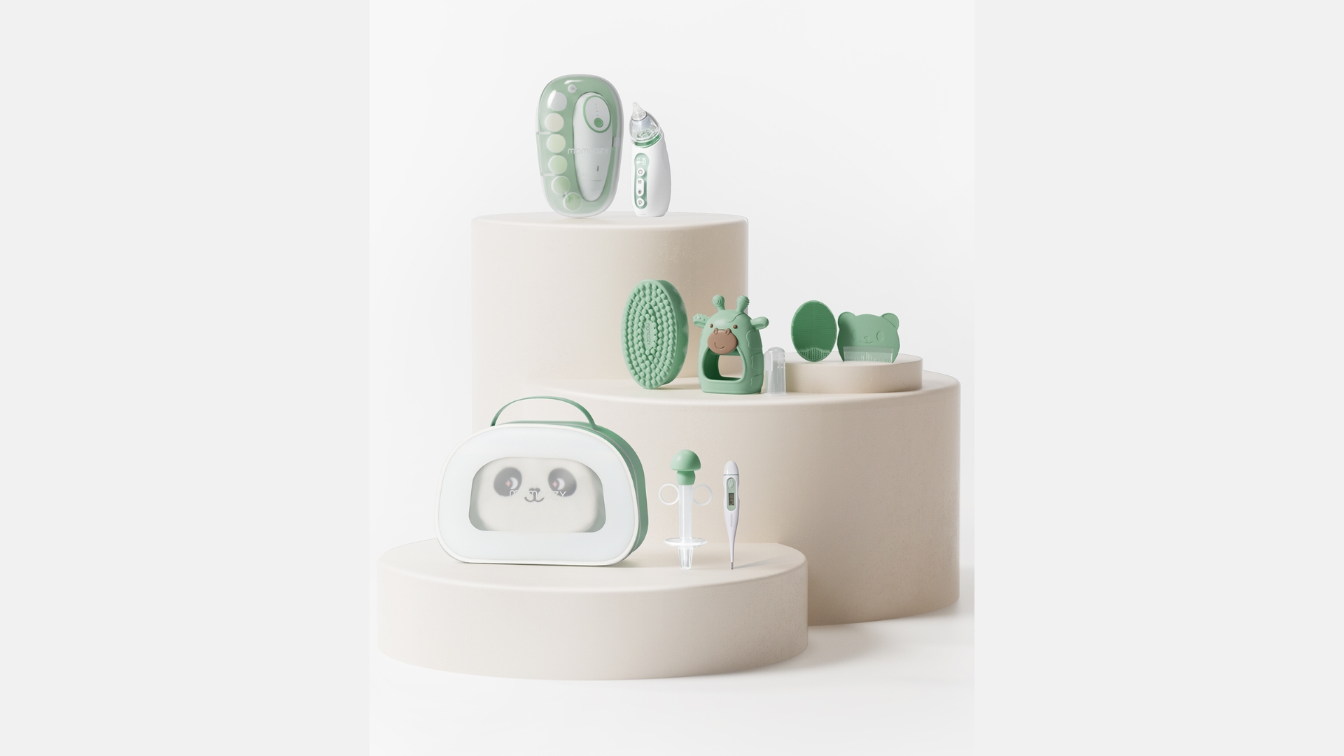 Momcozy's baby care essentials include tools for congestion relief, temperature monitoring and infant grooming.