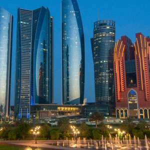 Abu Dhabi waterfront skyline and coastal city views