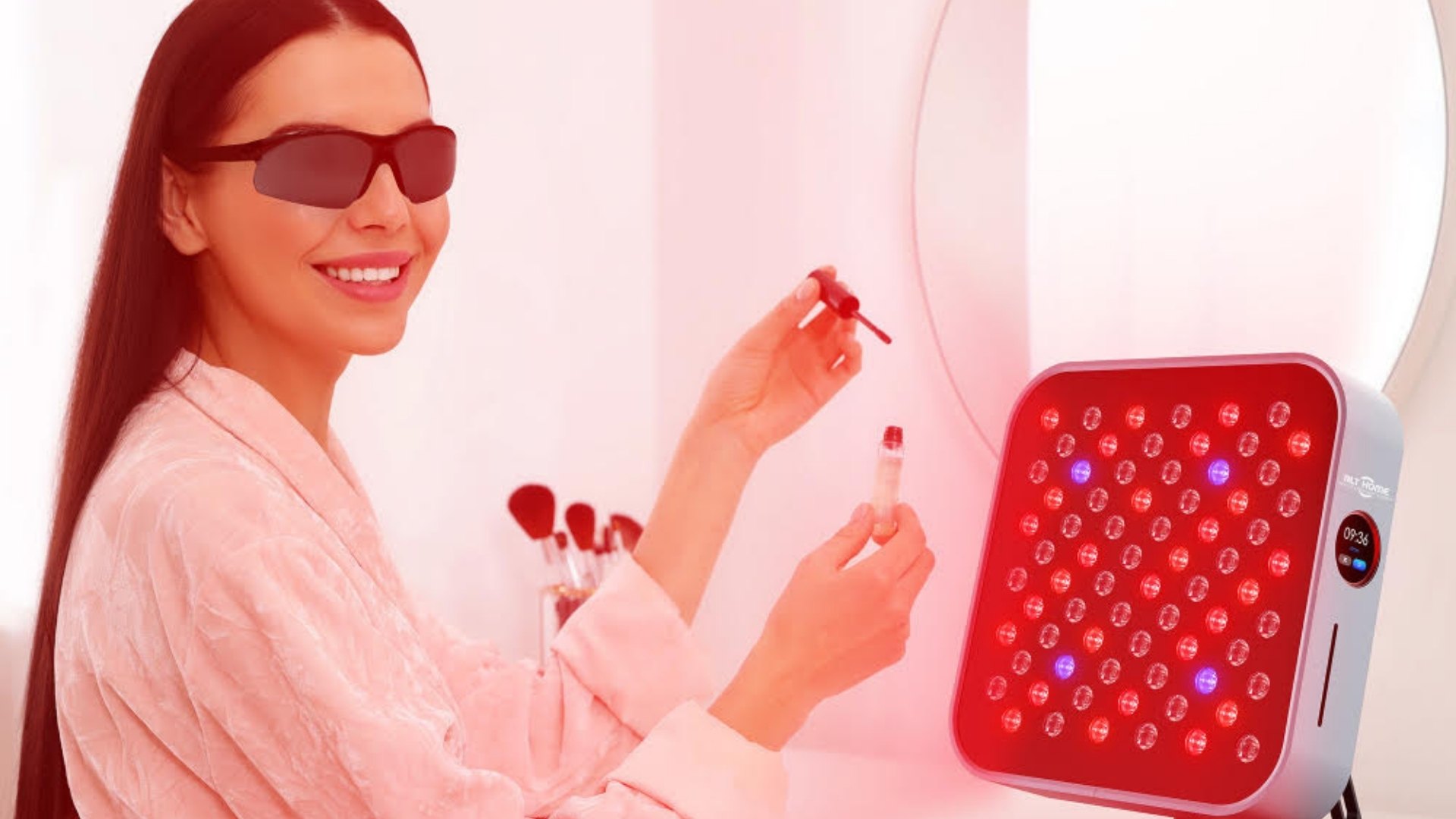 Red light therapy device used as part of an at-home skincare routine