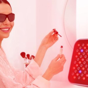 Red light therapy device used as part of an at-home skincare routine