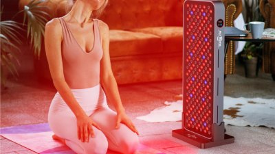 Red light therapy device used as part of an at-home skincare routine